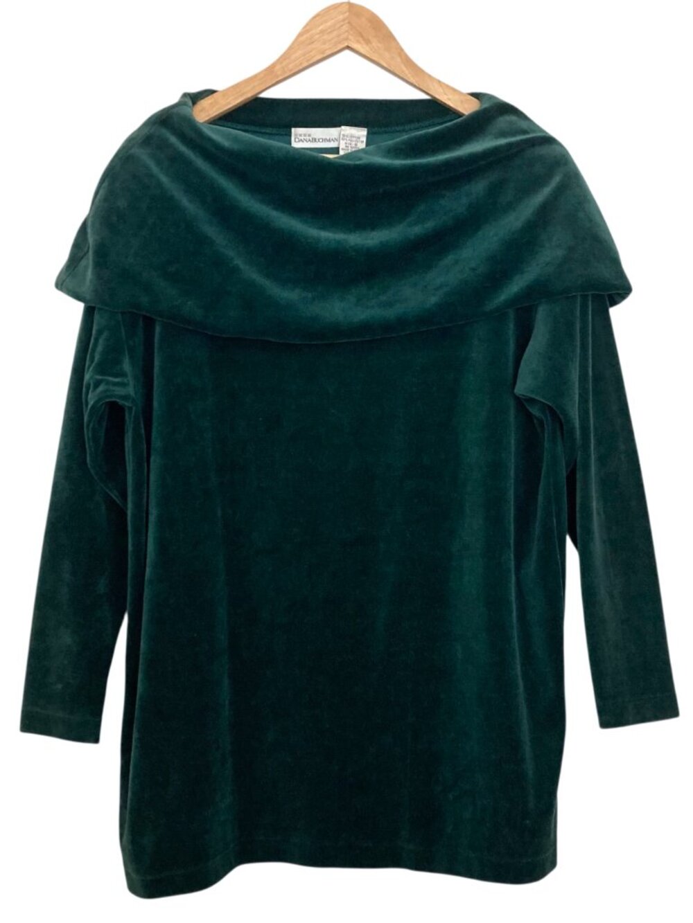 Vintage Dana Buchman Velvet Tunic Top Fold-Over Boat Neck Relaxed Fit Sz 8 Green